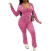 imagePINSV Women 2 Piece Outfits Workout Bodycon Tracksuit Long Sleeve Zip Up Hoodie Jacket Matching Flared Pants SetsPink