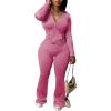 imagePINSV Women 2 Piece Outfits Workout Bodycon Tracksuit Long Sleeve Zip Up Hoodie Jacket Matching Flared Pants SetsPink