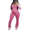 imagePINSV Women 2 Piece Outfits Workout Bodycon Tracksuit Long Sleeve Zip Up Hoodie Jacket Matching Flared Pants SetsPink