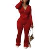imagePINSV Women 2 Piece Outfits Workout Bodycon Tracksuit Long Sleeve Zip Up Hoodie Jacket Matching Flared Pants SetsRed
