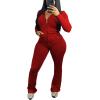 imagePINSV Women 2 Piece Outfits Workout Bodycon Tracksuit Long Sleeve Zip Up Hoodie Jacket Matching Flared Pants SetsRed