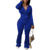 imagePINSV Women 2 Piece Outfits Workout Bodycon Tracksuit Long Sleeve Zip Up Hoodie Jacket Matching Flared Pants SetsRoyal Blue