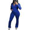 imagePINSV Women 2 Piece Outfits Workout Bodycon Tracksuit Long Sleeve Zip Up Hoodie Jacket Matching Flared Pants SetsRoyal Blue