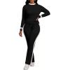 imagePINSV Womens 2 Piece Outfits Long Sleeve Tops Sweatpants Colorblock Bodycon Lounge Sets TracksuitsBlack