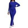 imagePINSV Womens 2 Piece Outfits Long Sleeve Tops Sweatpants Colorblock Bodycon Lounge Sets TracksuitsBlue