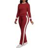 imagePINSV Womens 2 Piece Outfits Long Sleeve Tops Sweatpants Colorblock Bodycon Lounge Sets TracksuitsBurgundy