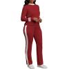 imagePINSV Womens 2 Piece Outfits Long Sleeve Tops Sweatpants Colorblock Bodycon Lounge Sets TracksuitsBurgundy