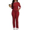 imagePINSV Womens 2 Piece Outfits Long Sleeve Tops Sweatpants Colorblock Bodycon Lounge Sets TracksuitsBurgundy