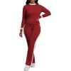 imagePINSV Womens 2 Piece Outfits Long Sleeve Tops Sweatpants Colorblock Bodycon Lounge Sets TracksuitsBurgundy