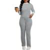 imagePINSV Womens 2 Piece Outfits Long Sleeve Tops Sweatpants Colorblock Bodycon Lounge Sets TracksuitsGrey