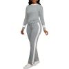 imagePINSV Womens 2 Piece Outfits Long Sleeve Tops Sweatpants Colorblock Bodycon Lounge Sets TracksuitsGrey