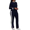 imagePINSV Womens 2 Piece Outfits Long Sleeve Tops Sweatpants Colorblock Bodycon Lounge Sets TracksuitsNavy Blue