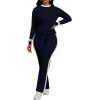 imagePINSV Womens 2 Piece Outfits Long Sleeve Tops Sweatpants Colorblock Bodycon Lounge Sets TracksuitsNavy Blue
