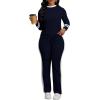 imagePINSV Womens 2 Piece Outfits Long Sleeve Tops Sweatpants Colorblock Bodycon Lounge Sets TracksuitsNavy Blue