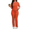 imagePINSV Womens 2 Piece Outfits Long Sleeve Tops Sweatpants Colorblock Bodycon Lounge Sets TracksuitsOrange