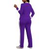 imagePINSV Womens 2 Piece Outfits Long Sleeve Tops Sweatpants Colorblock Bodycon Lounge Sets TracksuitsPurple