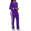 imagePINSV Womens 2 Piece Outfits Long Sleeve Tops Sweatpants Colorblock Bodycon Lounge Sets TracksuitsPurple
