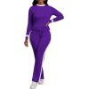 imagePINSV Womens 2 Piece Outfits Long Sleeve Tops Sweatpants Colorblock Bodycon Lounge Sets TracksuitsPurple