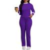 imagePINSV Womens 2 Piece Outfits Long Sleeve Tops Sweatpants Colorblock Bodycon Lounge Sets TracksuitsPurple