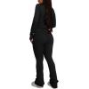 imagePINSV Womens 2 Piece Outfits Long Sleeve Zip Up Jacket Flare Pants Matching Tracksuit SetBlack