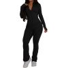 imagePINSV Womens 2 Piece Outfits Long Sleeve Zip Up Jacket Flare Pants Matching Tracksuit SetBlack