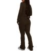 imagePINSV Womens 2 Piece Outfits Long Sleeve Zip Up Jacket Flare Pants Matching Tracksuit SetBrown