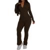 imagePINSV Womens 2 Piece Outfits Long Sleeve Zip Up Jacket Flare Pants Matching Tracksuit SetBrown