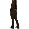 imagePINSV Womens 2 Piece Outfits Long Sleeve Zip Up Jacket Flare Pants Matching Tracksuit SetBrown