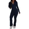 imagePINSV Womens 2 Piece Outfits Long Sleeve Zip Up Jacket Flare Pants Matching Tracksuit SetDark Blue