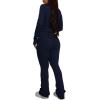 imagePINSV Womens 2 Piece Outfits Long Sleeve Zip Up Jacket Flare Pants Matching Tracksuit SetDark Blue