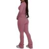imagePINSV Womens 2 Piece Outfits Long Sleeve Zip Up Jacket Flare Pants Matching Tracksuit SetDusty Pink