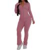 imagePINSV Womens 2 Piece Outfits Long Sleeve Zip Up Jacket Flare Pants Matching Tracksuit SetDusty Pink