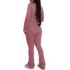 imagePINSV Womens 2 Piece Outfits Long Sleeve Zip Up Jacket Flare Pants Matching Tracksuit SetDusty Pink