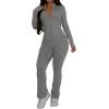 imagePINSV Womens 2 Piece Outfits Long Sleeve Zip Up Jacket Flare Pants Matching Tracksuit SetGrey