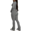 imagePINSV Womens 2 Piece Outfits Long Sleeve Zip Up Jacket Flare Pants Matching Tracksuit SetGrey