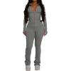 imagePINSV Womens 2 Piece Outfits Long Sleeve Zip Up Jacket Flare Pants Matching Tracksuit SetGrey