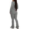 imagePINSV Womens 2 Piece Outfits Long Sleeve Zip Up Jacket Flare Pants Matching Tracksuit SetGrey