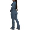 imagePINSV Womens 2 Piece Outfits Long Sleeve Zip Up Jacket Flare Pants Matching Tracksuit SetGrey Blue