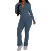 imagePINSV Womens 2 Piece Outfits Long Sleeve Zip Up Jacket Flare Pants Matching Tracksuit SetGrey Blue