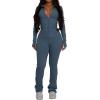 imagePINSV Womens 2 Piece Outfits Long Sleeve Zip Up Jacket Flare Pants Matching Tracksuit SetGrey Blue