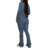 imagePINSV Womens 2 Piece Outfits Long Sleeve Zip Up Jacket Flare Pants Matching Tracksuit SetGrey Blue