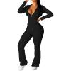 imagePINSV Women 2 Piece Outfits Workout Bodycon Tracksuit Long Sleeve Zip Up Hoodie Jacket Matching Flared Pants SetsBlack