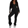 imagePINSV Womens 2 Piece Outfits Long Sleeve Zip Up Jacket Flare Pants Matching Tracksuit SetBlack