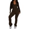 imagePINSV Womens 2 Piece Outfits Long Sleeve Zip Up Jacket Flare Pants Matching Tracksuit SetBrown