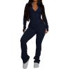 imagePINSV Womens 2 Piece Outfits Long Sleeve Zip Up Jacket Flare Pants Matching Tracksuit SetDark Blue