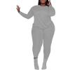imagePINSV Womens Plus Size 2 Piece Outfits Tracksuits Long Sleeve Top Pants Sets SweatsuitsGrey