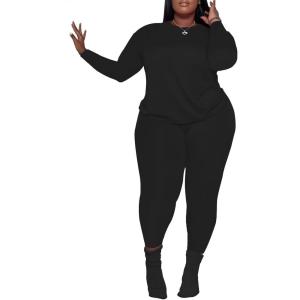 imagePINSV Womens Plus Size 2 Piece Outfits Tracksuits Long Sleeve Top Pants Sets SweatsuitsBlack