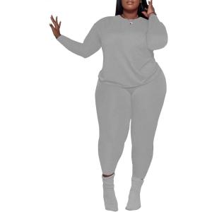imagePINSV Womens Plus Size 2 Piece Outfits Tracksuits Long Sleeve Top Pants Sets SweatsuitsGrey