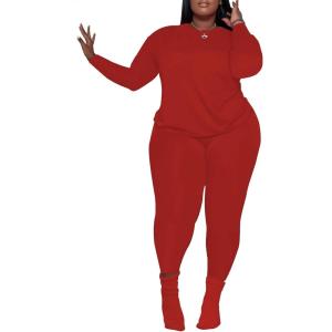imagePINSV Womens Plus Size 2 Piece Outfits Tracksuits Long Sleeve Top Pants Sets SweatsuitsRed