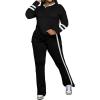 imagePINSV 2 Piece Sets for Women Fall Casual Outfits Long Sleeve Top and Flare Pants Lounge Sets Track suitBlack